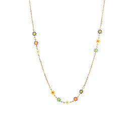 Разноцветный Ожерелье из эмалированных звеньев из нержавеющей стали с цветочным узором, ионное покрытие (ip), реальный 304 k позолоченный, красочный, 14 дюйм (29.53 см)