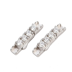Платинированный 925 стержневые застежки из стерлингового серебра с микропаве и прозрачным фианитом, прямоугольные, плоское отверстие, Реальная платина, 17.5x5x4 мм, внутренний диаметр: 2.5 мм