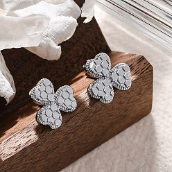 Платинированный Латунь серьги, клевер, Реальная платина, 10.5x11.5 мм