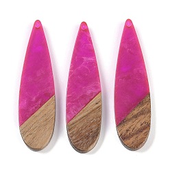 Фуксиновый Большие подвески из смолы и дерева, слезинки, красно-фиолетовые, 52.5x14x3 мм, отверстие : 1.8 мм