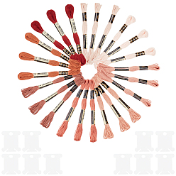 Персиковый Слойка 24 мотки 3 сумки 6 многослойные полиэстеровые нитки для вышивания, нитки для вышивки крестом, сегмент окрашенный градиентный цвет/рождественская/осенняя цветовая серия, с 12пластиковыми досками для намотки резьбы, розовые, 0.5 мм, около 8.75 ярдов (8 м) / моток