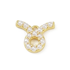 Настоящее золото 18K Латунь прелести, с абс пластмассовой имитационной жемчужиной, долговечный, без кадмия и без свинца, стойки покрытие, Телец, реальный 18 k позолоченный, 12x14x3.5 мм, отверстие : 1.2 мм