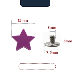 Purple Alloy Star Screw Rivets, for Clothes Bag Shoes Leather Craft, Purple, 12mm