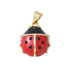 Настоящее золото 18K Латунь эмаль подвески, без кадмия и без свинца, прелести божьей коровки, реальный 18 k позолоченный, 17.5x15x5.5 мм, отверстие : 4x3.5 мм