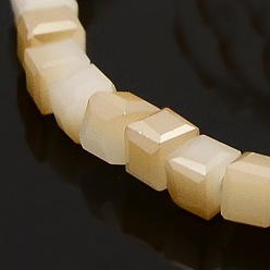 Бежевый Квадратные бусины из стекла, имитация нефрита, с половиной покрытия радуги, бежевые, 3x3x3 мм, отверстие : 1 мм, около 100 шт / нитка, 12.9 дюйм