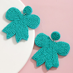 Светлый Морско-зеленый Подвесные серьги-гвоздики в виде бантика из стекла и ткани., светло-зеленый, 63x54 мм