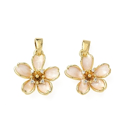 лаванда Латунные микро проложить кубического циркония подвески, с эмалью, цветок, реальный 18 k позолоченный, лаванда, 16x15x4.5 мм, отверстие : 2.5x4.5 мм