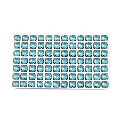 Аквамарин Aurora(jm) пришиваем горный хрусталь, граненый стеклянный горный хрусталь, многожильных ссылки, с латунной оправой золотистого цвета, закругленный квадрат, аквамарин, 8.8x8.8x5.5 мм, отверстие : 1 мм