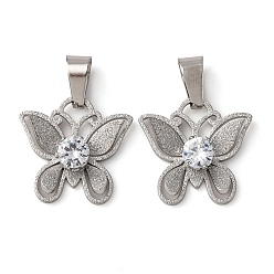 Нержавеющая Сталь Цвет 304 подвески из нержавеющей стали с кубическим цирконием, бабочка, , цвет нержавеющей стали, 17.5x18.5x5.5 мм, отверстие : 7x3.5 мм