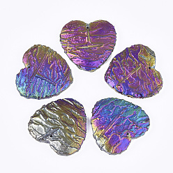 Colorful Natural Dragon Blood Stone Pendants, Rainbow Plated, Heart, Colorful, 39~40x41x6.5~7.5mm, Hole: 1.2mm