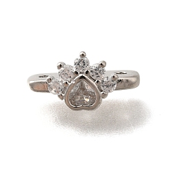 Платинированный Латунные прозрачные распорные планки из кубического циркония, без кадмия, без никеля и без свинца, отпечаток лапы в виде сердца, 3-луночное, Реальная платина, 6.5x12.5x6 мм, отверстие : 1.2 мм