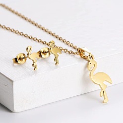 Crane 201 комплект из ожерелья с подвеской из нержавеющей стали и сережек-гвоздиков, золотые, кран, 450 мм