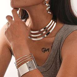 Платина Комплекты из ожерелий с подвесками из сплава, серег-гвоздиков и браслетов-манжет, платина, 392 мм