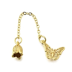 Золотой Латунные подвески, защитные подвески в виде бабочек и цветов, долговечный, без свинца и без кадмия, золотые, 73 мм, отверстие : 4.5 мм, Бабочка: 12.5x15.5x2.5 mm, Цветок: 11x6.5x6.5 мм