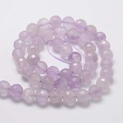Amethyst Faceted Round Natural Amethyst Bead Strands, 8mm, Hole: 1mm, about 50pcs/strand, 15.3 inch