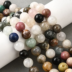 Смешанные камни Нити бусин из натурального кварцевого кристалла, родохрозита, розового кварца, аметиста, клубничного кварца, турмалинового кварца/черного рутилового кварца, круглые, 10 мм, отверстие : 1.2 мм, около 39 шт / нитка, 15.55'' (39.5 см)
