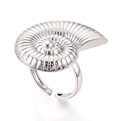 Платина Латунные регулируемые открытые манжеты для женщин, без кадмия и без свинца, раковина, платина, регулируемый, 27.5x24 мм