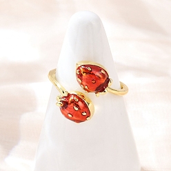 Красный Кольца-манжеты с фруктами и клубникой из латуни, реальный 18 k позолоченный, стойки покрытие, долговечный, без кадмия и без свинца, красные, размер США 9 3/4 (19.5 мм)
