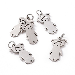 Нержавеющая Сталь Цвет Не тускнеющие 201 подвески из нержавеющей стали, с целью перехода в кольце, лазерная резка, девушка, цвет нержавеющей стали, 20x10.5x1.5 мм, Перейти кольцо: 4.8x0.7 мм, 2.4 мм внутренним диаметром