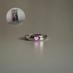 Бледно-Розовый Кольца-манжеты из сплава для пары, светящийся в темноте, сердце, платина, розовый жемчуг, внутренний диаметр: 15~20 мм