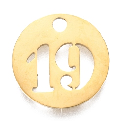 Number 304 подвески из нержавеющей стали, отрезать, полый, плоские круглые с номером, золотые, кол. 19, 19x1.5 мм, отверстие : 2.5 мм