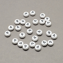 Number Белый и черный акрил, плоские круглые с пит. 4, 7x4 мм, Отверстие : 1.3 мм , около 3600 шт / 500 г