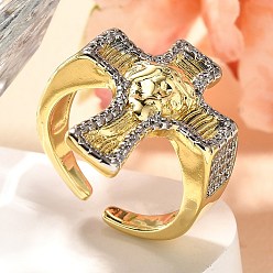 Real Gold Plated & Real Platinum Plated Латунные кольца из манжеты с прозрачным цирконием, крестовые кольца для женщин, без кадмия, без никеля и без свинца, с королем, настоящее золото и платина, 23.5 мм