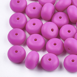 Orchid Food Grade Eco-Friendly Silicone Beads, Chewing Beads For Teethers, DIY Nursing Necklaces Making, Rondelle, Orchid, 14x8mm, Hole: 3mm