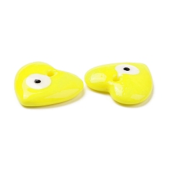 Yellow Handmade Evil Eye Lampwork Pendants, Heart, Yellow, 36x35x7.5mm, Hole: 3.5mm