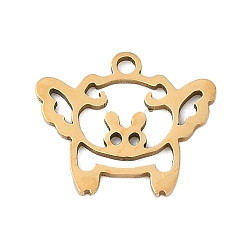 Настоящее золото 18K 201 подвески из нержавеющей стали, свинья прелести, реальный 18 k позолоченный, 13x15.5x1 мм, отверстие : 1.4 мм
