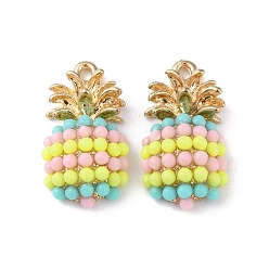 Разноцветный Подвески с фруктами из позолоченного сплава и смолы, ананасовые прелести, без кадмия и без свинца, никель, красочный, 23x12x6 мм, отверстие : 1.8 мм