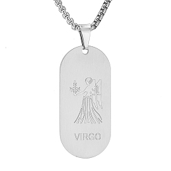 Дева Овальная цепочка из нержавеющей стали с подвеской в виде созвездия для мужчин и женщин, Дева, 19.69 дюйм (50 см)