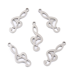 Stainless Steel Color Non-Tarnish 201 Stainless Steel Pendants, Treble Clef, Stainless Steel Color, 24x10x1mm, Hole: 1.6mm