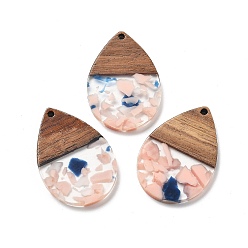Лавандовый румянец Подвески из смолы и ореха, слеза, лавандовый румянец, 36.5x24.5x2.5 мм, отверстие : 2 мм