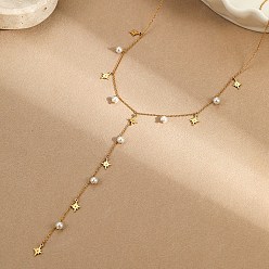 Plaqué 18K Or Véritable 304 Colliers à pompons en acier inoxydable et plastique pour femmes, blanc, réel 18 k plaqué or, 17.32 pouce (44 cm)