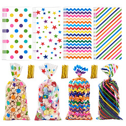 (52) Непрозрачная лаванда 50шт. наборы opp-конфетных мешочков, пакеты для печенья, прямоугольник с рисунком в горошек/звезду/полоску/волну, разноцветные, 27.1x12.4x0.01 см