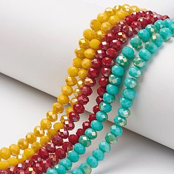 (52) Непрозрачная лаванда Гальванические непрозрачные стеклянные бусины, с половиным покрытием цвета радуги, граненые, рондель, разноцветные, 6x5 мм, отверстие : 1 мм, около 85~88 шт / нитка, 16.1~16.5 дюйм (41~42 см)