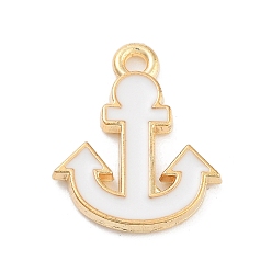 Белый Эмалевые подвески из легкого позолоченного сплава, без кадмия и без свинца, якорь очарование, белые, 15.5x12.5x2 мм, отверстие : 1.5 мм