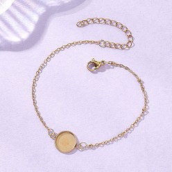 Золотой 304 изготовление браслетов-спутников из нержавеющей стали, с плоскими круглыми настройками кабошон, золотые, лоток : 10 мм, 7.28 дюйм (18.5 см)