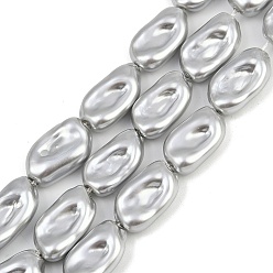 Серебро Гальванические стеклянные бусины, имитации жемчуга, самородки, серебряные, 11~20x11~12x6 мм, отверстие : 1.2 мм, около 26~27 шт / нитка, 15.55~16.14'' (39.5~41 см)