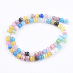 Mixed Color Cat Eye Beads Strands, Round, Mixed Color, 6mm, Hole: 1mm, about 67pcs/strand, 14.3 inch(36.5cm)