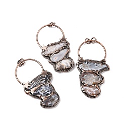 Гальванический Агат Естественно окрашенная druzy агата большие подвески, с латунными фурнитурой цвета красной меди и соединительными кольцами, без кадмия и без свинца, многоугольник со звездой, 76~84.5x42~46x6~7 мм, отверстие : 6 мм