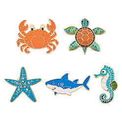 Mixed Shapes 5 шт 5 стили сплава эмалевые броши, тема морских животных, разнообразные, 19~32x33~35 мм, 1 шт / стиль