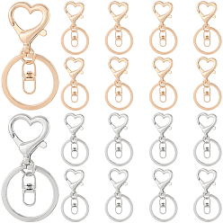 Platinum & Light Gold 20 шт 2 цвета цинковый сплав брелок застежки, сердце, платина и светлое золото, 60 мм, 10 шт / цвет