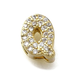 Letter Q Латунные микро-паве кубические цирконии буквы многорядные звенья, без свинца и без кадмия, реальный 18 k позолоченный, Буква Q, 8.5x6.5x5 мм, отверстие : 3.5x1.5 мм