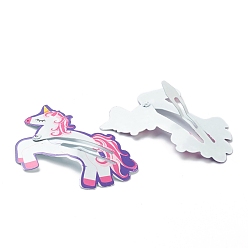 Colorful Cute Spray Painted Iron Snap Hair Clips, Unicorn, for Childern, Colorful, 37x49x1.5mm, 2pcs/set