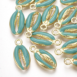 чирок Подвески из эмали и сплава, форма раковины каури, золотой свет, зелено-синие, 17x8.5x3.5 мм, отверстие : 1.8 мм