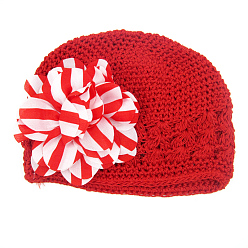 Красный Ручная работа вязания крючком детская шапочка, цветок, красные, 180 мм