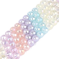 Бледно-бирюзовый Нити из гальванически покрытых искусственным нефритом и непрозрачных и прозрачных стеклянных бусин, бусины разных стилей, круглые, с покрытием AB цвета, граненые, бледные бирюзовая, 7.5~8x7 мм, отверстие : 1~1.5 мм, около 48~50 шт / нитка, 13.19~14.17 (33.5~36 см)