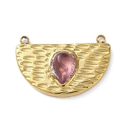 Аметист Вакуумное покрытие pvd 316 подвески из нержавеющей стали, с естественным аметист, полукруглый, реальный 18 k позолоченный, 12.5x18x4 мм, отверстие : 1.2 мм